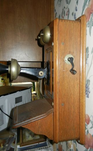 Antique Kellogg Hand Crank Oak Wood Wall Telephone Phone VGC 4