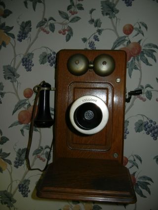 Antique Kellogg Hand Crank Oak Wood Wall Telephone Phone VGC 5