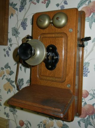 Antique Kellogg Hand Crank Oak Wood Wall Telephone Phone VGC 6