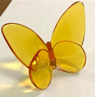 Baccarat Crystal Glass Figurine Topaz Lucky Butterfly - Signed Amber Vintage Art