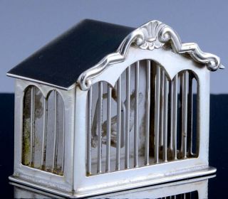 V.  Fine C1960 Dutch 834 Solid Silver Doll House Miniature Bird Cage W Bird Inside