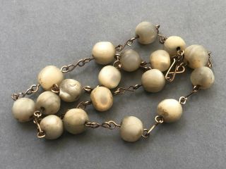 Antique Mother Of Pearl Necklace,  Old Rustic Raw Natural Beads,  Vintage