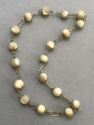 Antique Mother of Pearl Necklace,  Old Rustic Raw Natural Beads,  Vintage 6