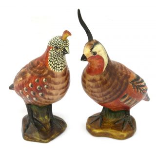Pr.  Vintage Mottahedeh Design Italy Ceramic Quail Bird Signed Figurine Sculpture