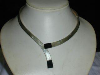 Vintage Taxco Mexico Sterling Black Onyx Bold Hinged Collar Necklace - 91,  Grams