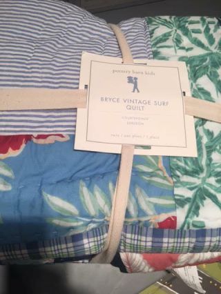 Pottery Barn Kids Bryce Vintage Surf Palm Tree Leaf Full Queen Quilt 2 Euros 2