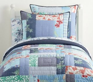 Pottery Barn Kids Bryce Vintage Surf Palm Tree Leaf Full Queen Quilt 2 Euros 3