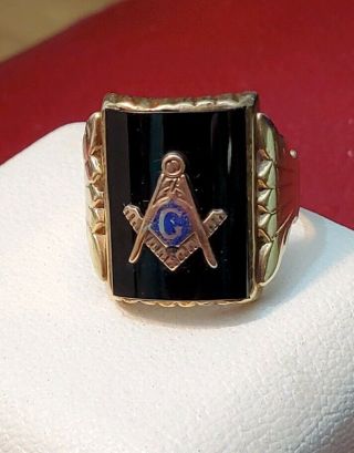 Antique 14k Gold Black Onyx Masonic Ring Masons 10 Grams Size 10 Rare
