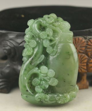 Chinese Old Natural Hetian Green Jade Hand - Carved Flower Pendant