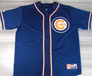 Vtg Majestic Chicago Cubs Jersey Xl Xxl Baseball Shirt Striped Mlb Blue Orange