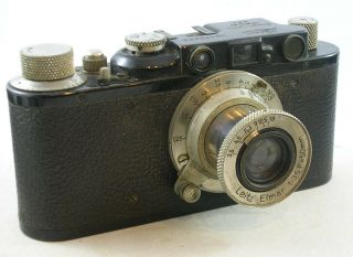 Vintage Black Leica Ii W/nickel Elmar 1:3.  5 F=50mm Lens And Leica Case