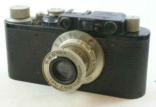 Vintage BLACK Leica II w/Nickel ELMAR 1:3.  5 F=50mm Lens and Leica Case 5