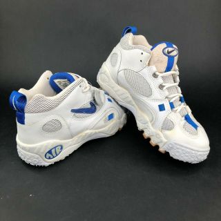 Vintage Nike Womens 10 Air Execute Mid Top Shoes Sneakers White Blue Swoosh 90s