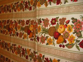 Vintage Waverly Cotton Fabric CLINTON STRIPE Harvest Fruit Gold Tan Rust Choice 2