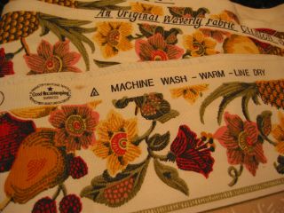 Vintage Waverly Cotton Fabric CLINTON STRIPE Harvest Fruit Gold Tan Rust Choice 3