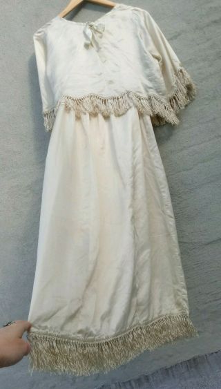 Vtg 1800s Antique Silk Dress Lace Victorian Cream White Fringe