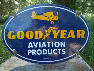 Vintage 1939 Goodyear Aviation Products Porcelain Enamel Sign