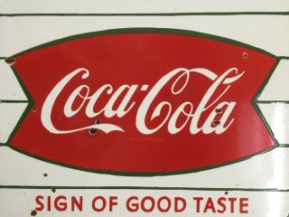 Vintage Porcelain Coca - Cola Fishtail 18”x15” Double Sided Flange Enamel Sign. 2