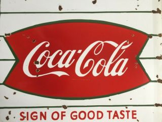 Vintage Porcelain Coca - Cola Fishtail 18”x15” Double Sided Flange Enamel Sign. 6