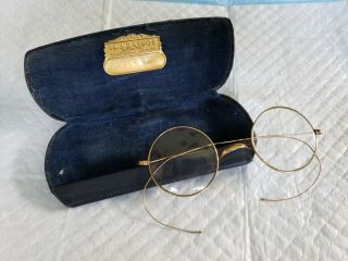 Antique Vintage Gold John Lennon Style Round Wire Rim Glasses With Case