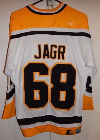 Vintage Starter Nhl Pittsburgh Penguins Jagr 68 Hockey Jersey M White Yellow