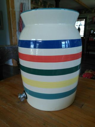 Vtg Calif USA Hudson Bay Camp Blanket Stripe 2 Gallon Crock Jug Jar Lid Spicket 8