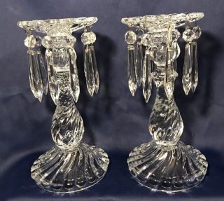 Elegant Fostoria Colony Swirl 10 " Candle Holder Candlesticks Prisms Bobeche Vtg