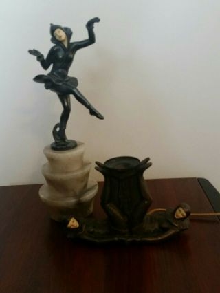 Vintage J.  B.  Hirsch Harlequin Dancer Alabaster Lamp & Candle Holder 1920 