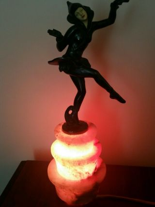 VINTAGE J.  B.  Hirsch Harlequin Dancer Alabaster Lamp & Candle Holder 1920 ' s 2