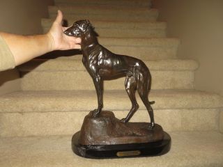 Vintage Masson Signed Greyhound Dog Bronze Sculpture Marble Base 45 Lbs.