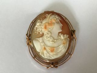 Antique Victorian Edwardian 1900’s 9 Ct Gold Greek Roman Cameo Brooch Pin