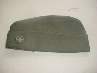 Ww2 Vintage Us Navy Officer Usn Garrison Cap Hat With Sterling Silver Insignia