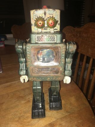 Alps Tv Television Spaceman Tin Metal Toy Robot Vintage Japan