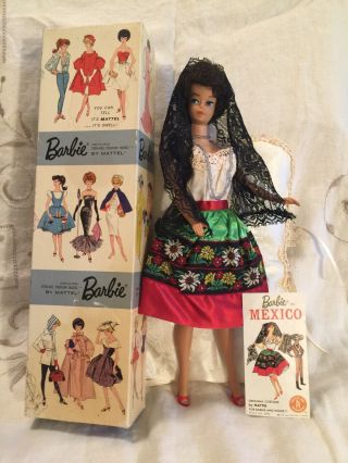 Vintage Barbie 1963 Brunette Bubble Cut 850.  W/box Wearing Mexico Outfit 820