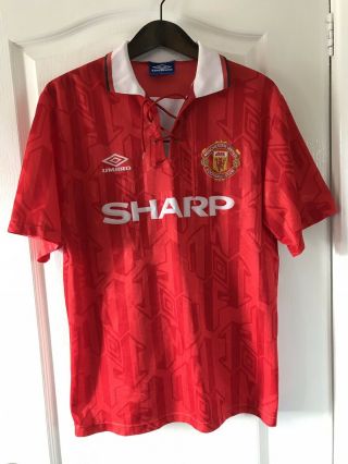 MANCHESTER UNITED Vtg FOOTBALL SHIRT JERSEY Large L 1992 Good Con 2