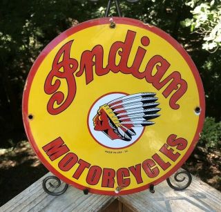 Vintage Indian Motorcycles Porcelain Dealership Sign,  Pump Plate,  Motor Oil 1952