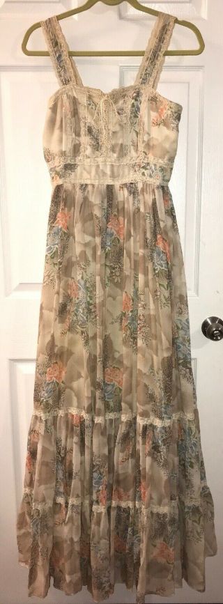 vintage 70 ' s Gunne Sax San Francisco floral prairie maxi dress long Sleeveless 7