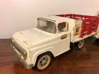 Vintage Tonka Farms Stake Truck W Horse Trailer Pressed Steel Toy 2