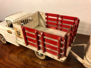 Vintage Tonka Farms Stake Truck W Horse Trailer Pressed Steel Toy 3