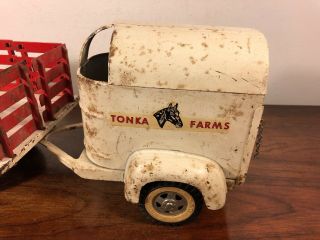 Vintage Tonka Farms Stake Truck W Horse Trailer Pressed Steel Toy 4