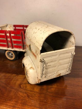 Vintage Tonka Farms Stake Truck W Horse Trailer Pressed Steel Toy 5