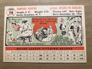 Shape Vintage Ungraded 1956 Topps Dodgers Sandy Koufax 79 6