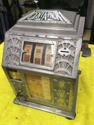 Vintage 1930s Buckley Cent A Pack Coin Op Gum Ball Trade Simulator Slot Machine