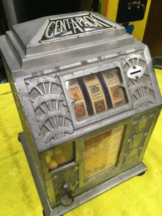 Vintage 1930s Buckley CENT A PACK Coin Op GUM BALL Trade Simulator Slot Machine 2