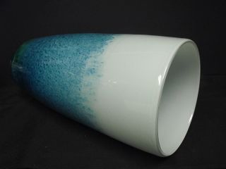 Vintage Murano Cased Glass Cylindrical Turquoise Vase,  Almost 11 