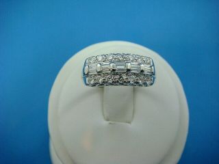 Vintage 14k White Gold Round And Baguette Diamonds 7.  25 Mm Wide Band,  Size 6