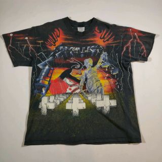Vtg Metallica 1991 All Over Print Double Sided Tour Shirt Xl Distressed Usa 90s