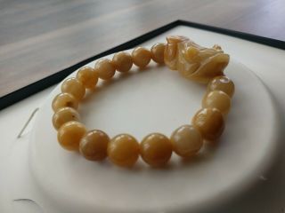 Vintage Hand Chinese Carved Jade Bracelet Dragon; Stretch Gorgeous Piece