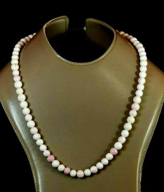 Antique Art Deco Angel Skin Pink Coral Conch Shell Pearls Beads 8mm.  Necklace