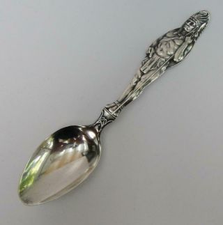 Antique Large Size Sterling Silver Souvenir Spoon Full Figural INDIAN Handle ' 16 2
